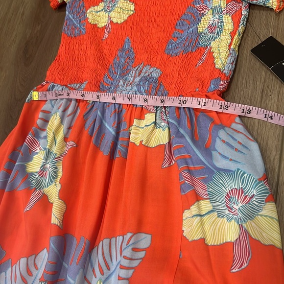 NWT Lulus Patsy Coral Red Floral Print Off-the-Shoulder Dress Size XS Coastal - Picture 10 of 16